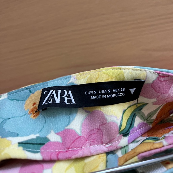 NEW Zara Floral Wide Leg High Waist Pant SMALL Pink Yellow Blue - Picture 5 of 13